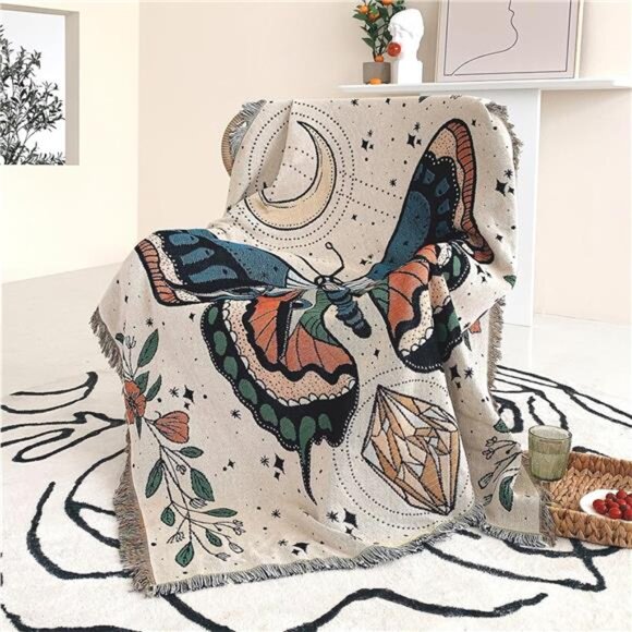 Boho Throw Blanket Reversible Cotton Tapestry Hippie Room Decor